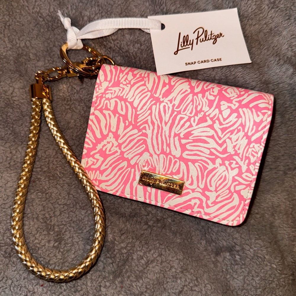Lilly Pulitzer Pink and White Snap Card Case